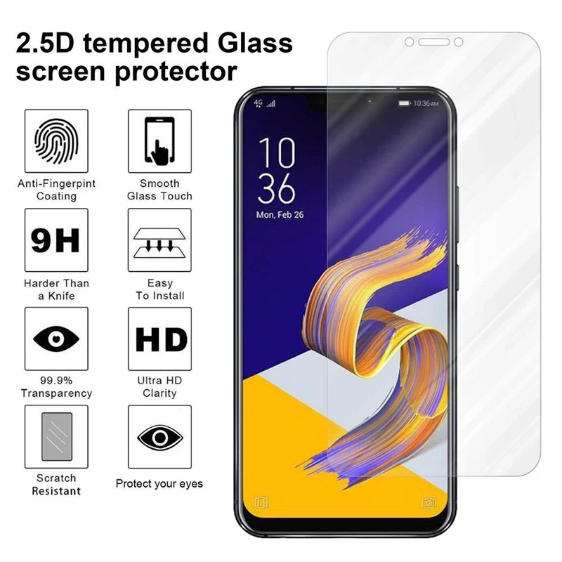 Cadorabo Panzer Folie kompatibel mit Asus ZenFone 5Z - Schutzfolie Gehärtetes (Tempered) Display-Schutzglas in 9H Härte mit 3D Touch Kompatibilität