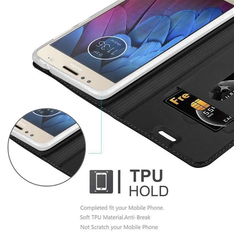 Cadorabo Hülle kompatibel mit Motorola MOTO G5S PLUS Schutzhülle mit Magnetverschluss, Standfunktion und Kartenfach