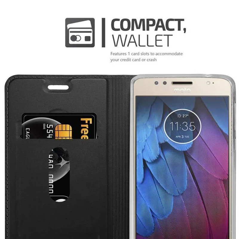 Cadorabo Hülle kompatibel mit Motorola MOTO G5S PLUS Schutzhülle mit Magnetverschluss, Standfunktion und Kartenfach