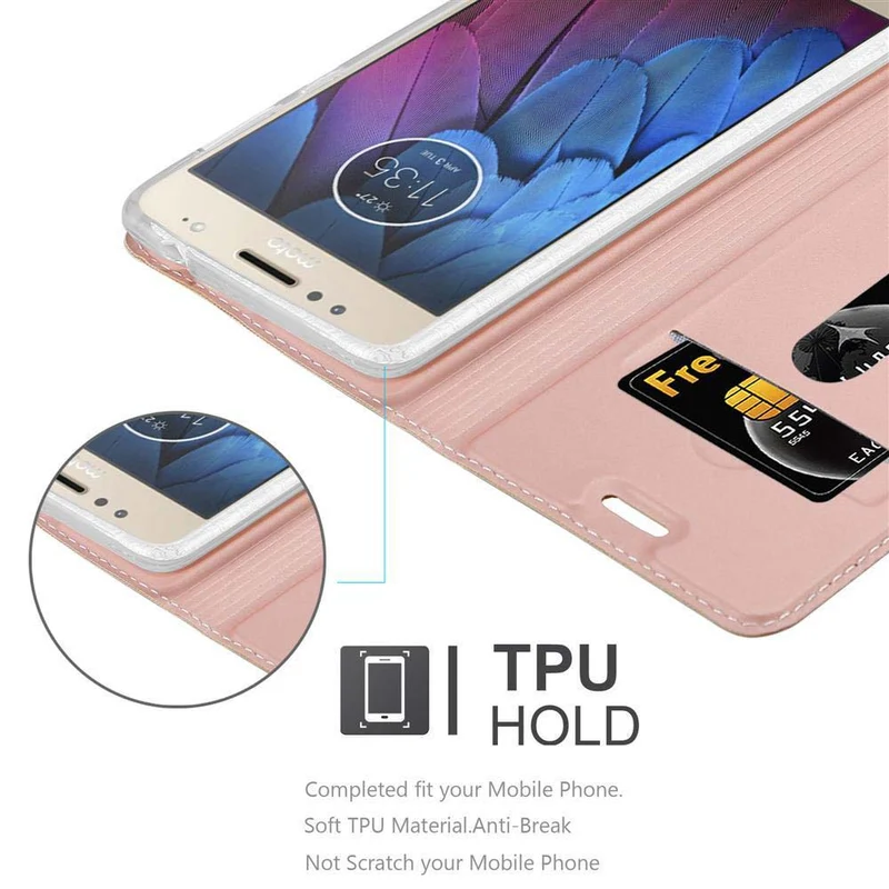 Cadorabo Hülle kompatibel mit Motorola MOTO G5S PLUS Schutzhülle mit Magnetverschluss, Standfunktion und Kartenfach