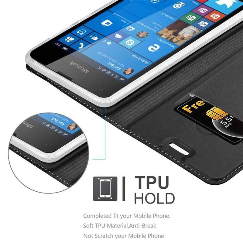 Cadorabo Hülle kompatibel mit Nokia Lumia 550 Schutzhülle mit Magnetverschluss, Standfunktion und Kartenfach