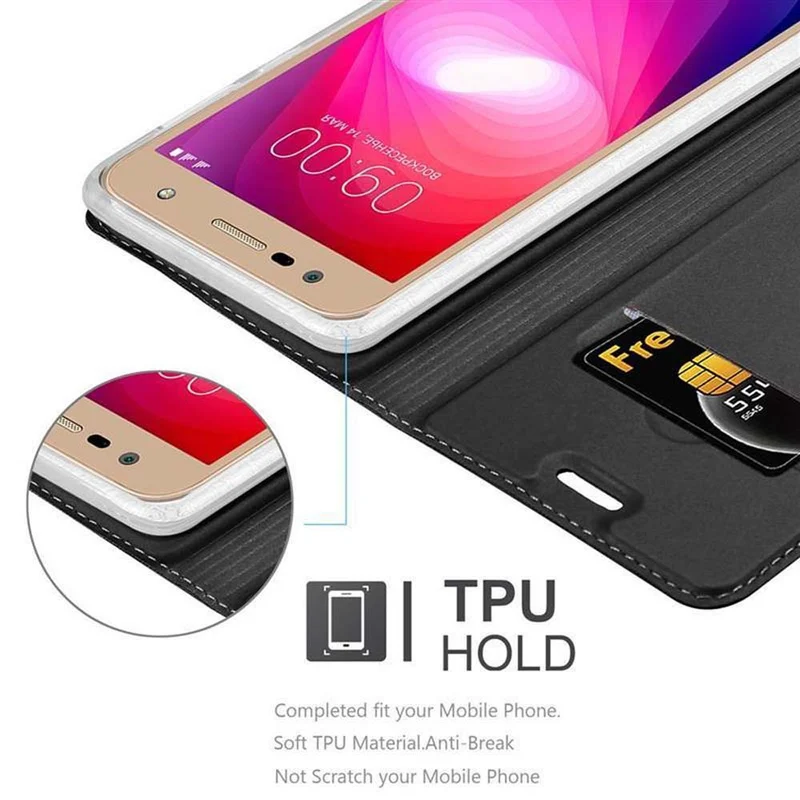 Cadorabo Hülle kompatibel mit LG X POWER 2 Schutzhülle mit Magnetverschluss, Standfunktion und Kartenfach