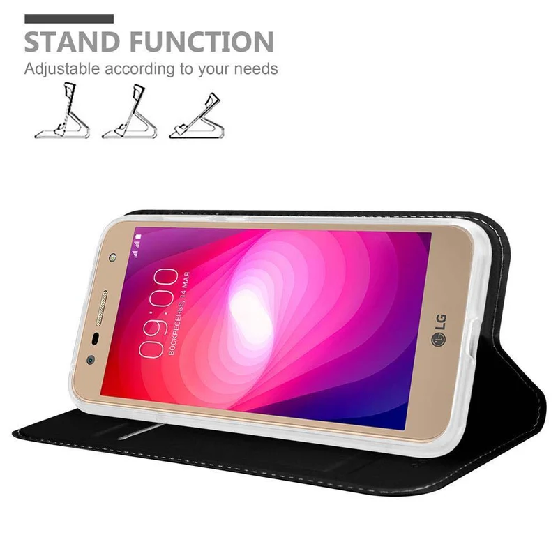 Cadorabo Hülle kompatibel mit LG X POWER 2 Schutzhülle mit Magnetverschluss, Standfunktion und Kartenfach