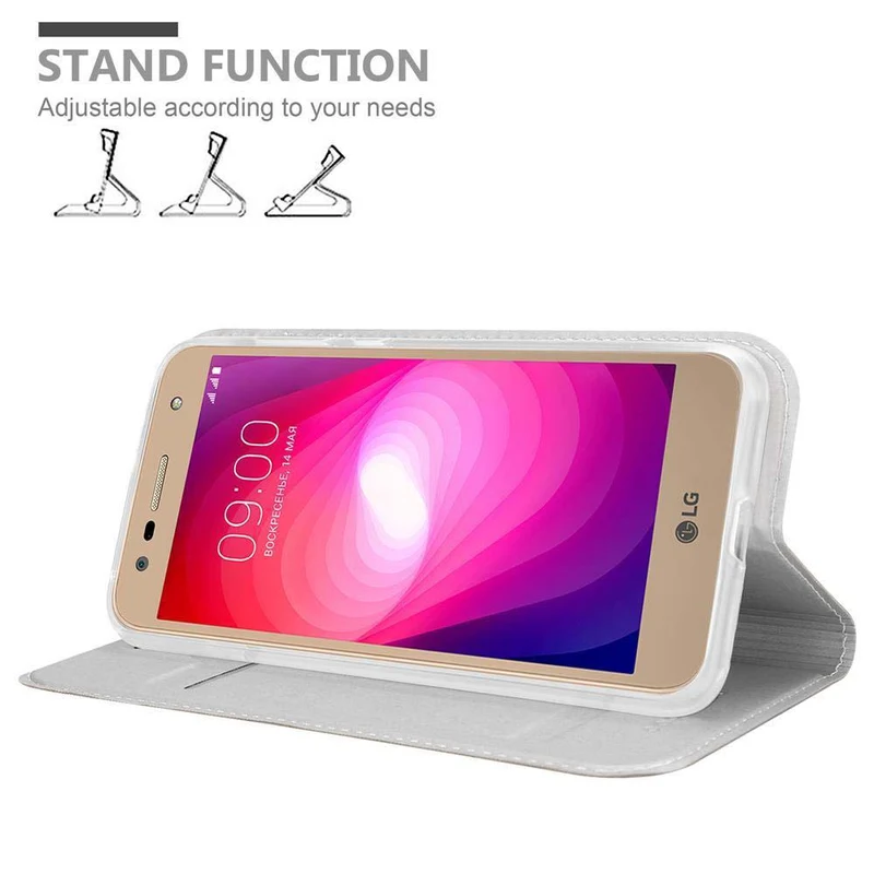Cadorabo Hülle kompatibel mit LG X POWER 2 Schutzhülle mit Magnetverschluss, Standfunktion und Kartenfach
