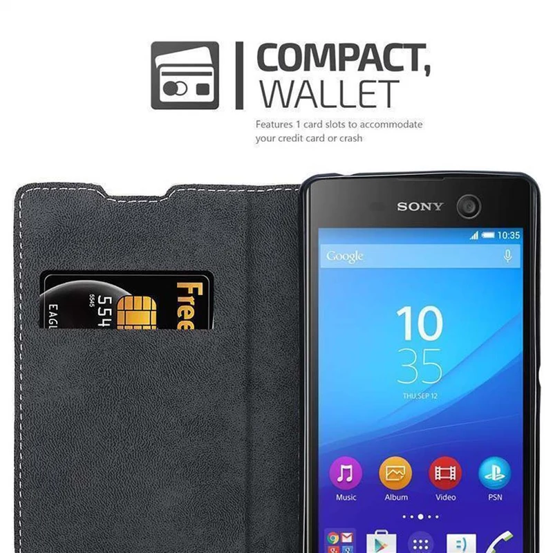 Cadorabo Hülle kompatibel mit Sony Xperia M5 Schutzhülle mit Magnetverschluss, Standfunktion und Kartenfach
