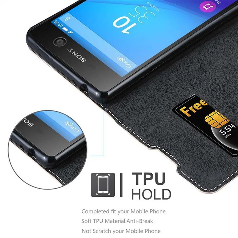 Cadorabo Hülle kompatibel mit Sony Xperia M5 Schutzhülle mit Magnetverschluss, Standfunktion und Kartenfach