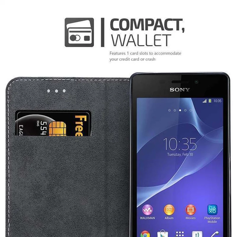 Cadorabo Hülle kompatibel mit Sony Xperia M2 / M2 AQUA Schutzhülle mit Magnetverschluss, Standfunktion und Kartenfach
