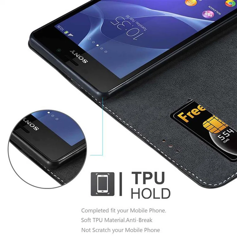 Cadorabo Hülle kompatibel mit Sony Xperia M2 / M2 AQUA Schutzhülle mit Magnetverschluss, Standfunktion und Kartenfach
