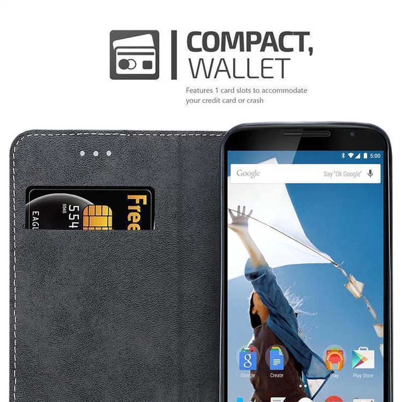 Cadorabo Hülle kompatibel mit Motorola Google NEXUS 6 Schutzhülle mit Magnetverschluss, Standfunktion und Kartenfach