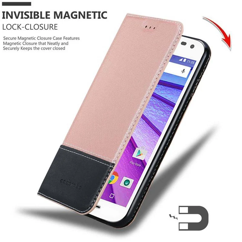 Cadorabo Hülle kompatibel mit Motorola MOTO G3 Schutzhülle mit Magnetverschluss, Standfunktion und Kartenfach