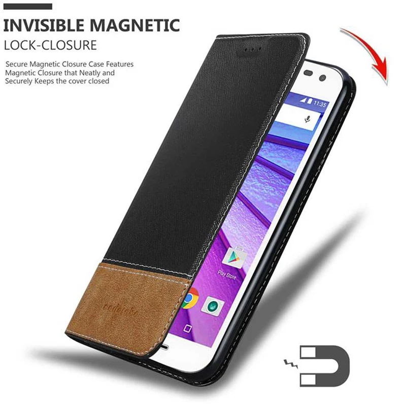 Cadorabo Hülle kompatibel mit Motorola MOTO G3 Schutzhülle mit Magnetverschluss, Standfunktion und Kartenfach