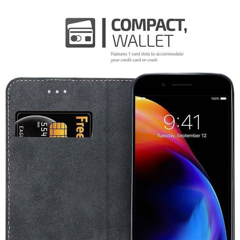 Cadorabo Hülle kompatibel mit Apple iPhone 7 PLUS / 7S PLUS / 8 PLUS Schutzhülle mit Magnetverschluss, Standfunktion und Kartenfach