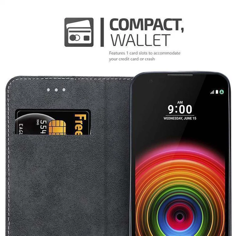 Cadorabo Hülle kompatibel mit LG X POWER Schutzhülle mit Magnetverschluss, Standfunktion und Kartenfach
