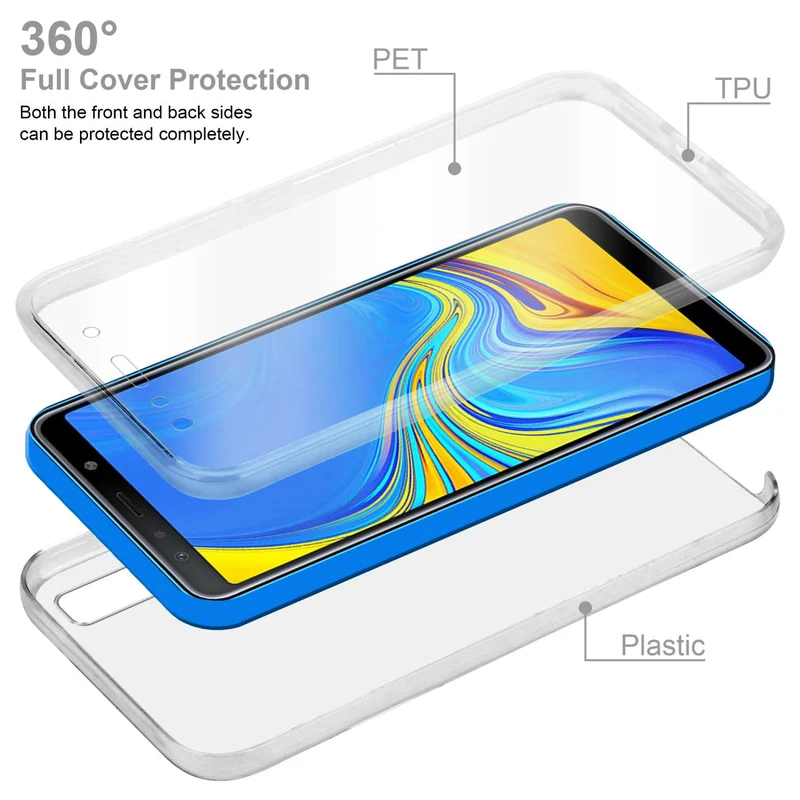 Cadorabo Hülle kompatibel mit Samsung Galaxy A7 2018 360° Full Body Schutzhülle - Front- und Rückenschutz, Rundumschutz mit Displayschutz