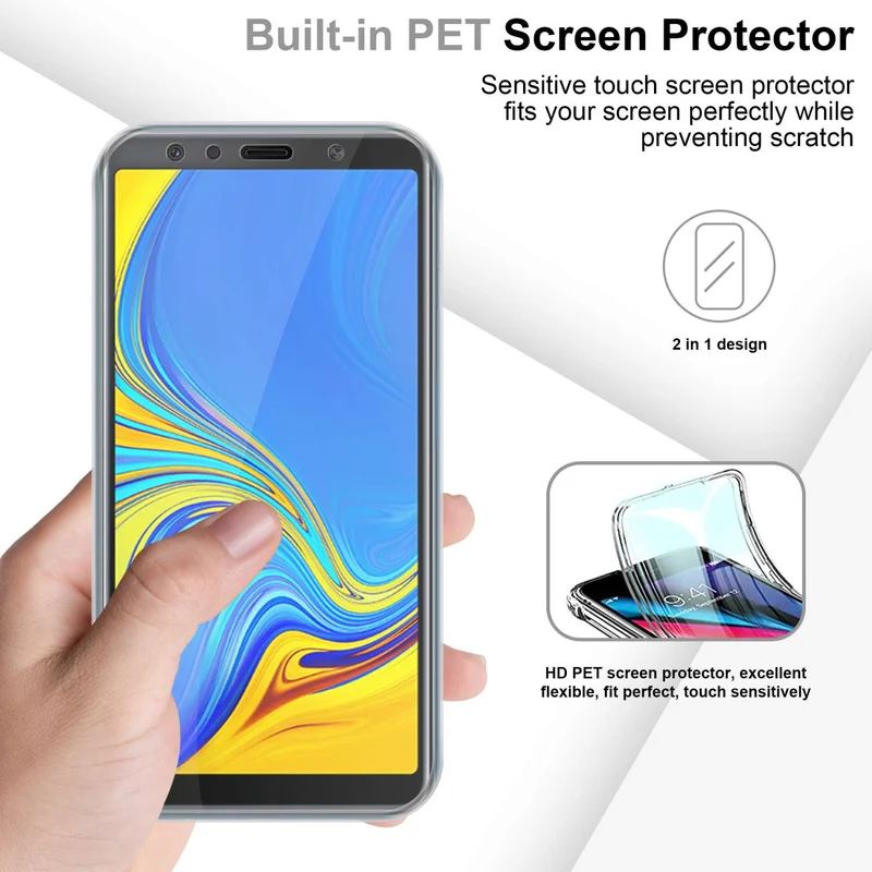 Cadorabo Hülle kompatibel mit Samsung Galaxy A7 2018 360° Full Body Schutzhülle - Front- und Rückenschutz, Rundumschutz mit Displayschutz