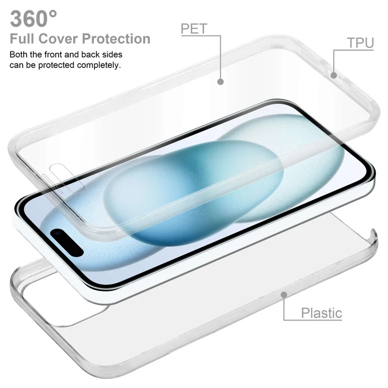 Cadorabo Hülle kompatibel mit Apple iPhone 15 360° Full Body Schutzhülle - Front- und Rückenschutz, Rundumschutz mit Displayschutz