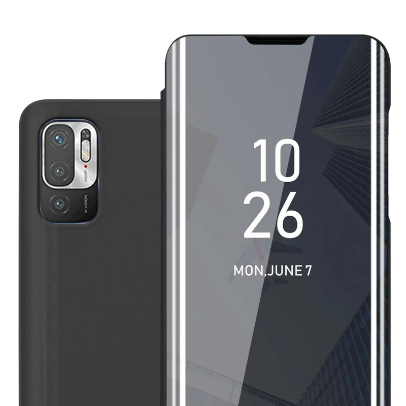 Cadorabo Hülle kompatibel mit Xiaomi RedMi NOTE 10 5G / POCO M3 PRO 5G Clear View Spiegel Schutzhülle mit Standfunktion 360 Grad Schutz
