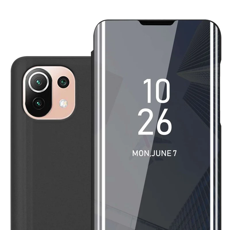 Cadorabo Hülle kompatibel mit Xiaomi Mi 11 LITE (4G / 5G) / 11 LITE NE Clear View Spiegel Schutzhülle mit Standfunktion 360 Grad Schutz