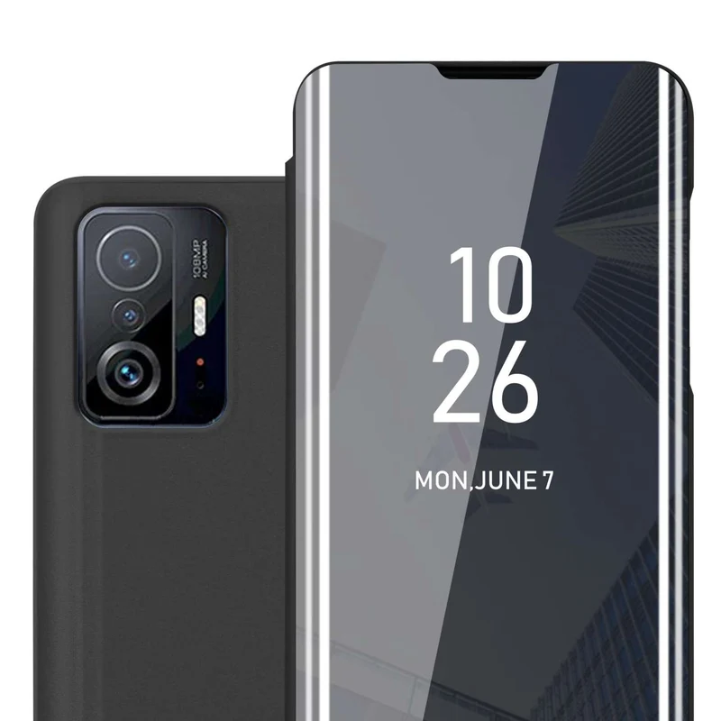 Cadorabo Hülle kompatibel mit Xiaomi 11T / 11T PRO Clear View Spiegel Schutzhülle mit Standfunktion 360 Grad Schutz