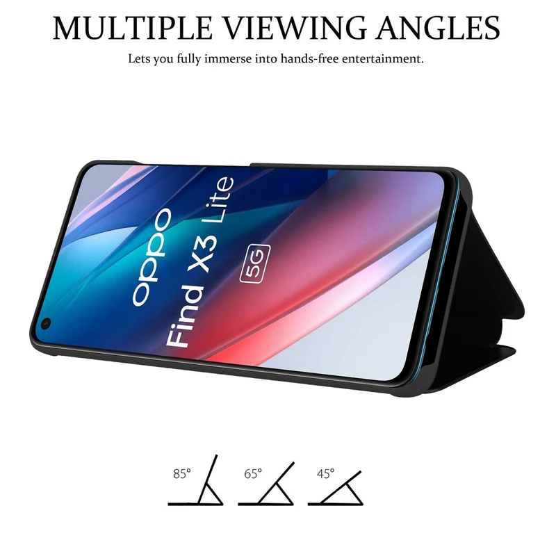 Cadorabo Hülle kompatibel mit Oppo FIND X3 LITE Clear View Spiegel Schutzhülle mit Standfunktion 360 Grad Schutz