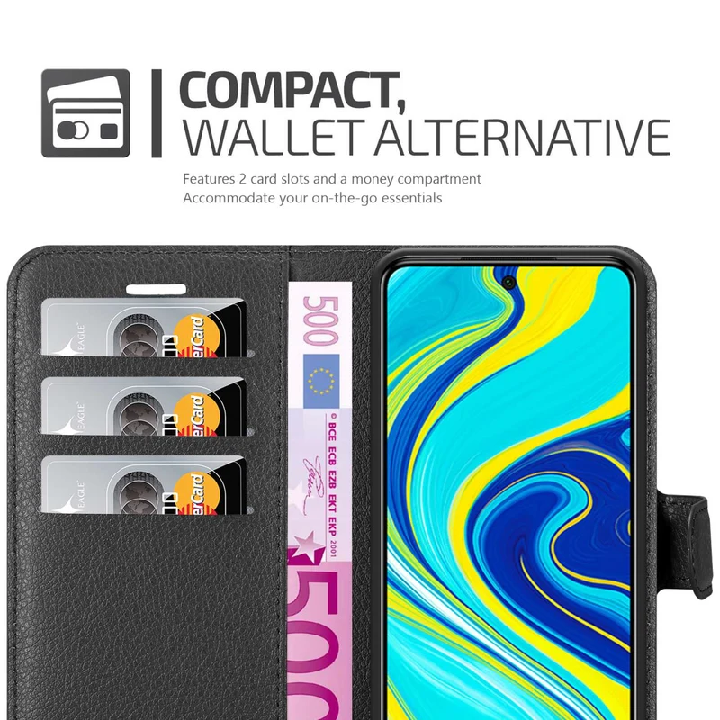 Cadorabo Hülle kompatibel mit Xiaomi RedMi NOTE 9 PRO / NOTE 9S Schutzhülle mit Magnetverschluss, Standfunktion und Kartenfach