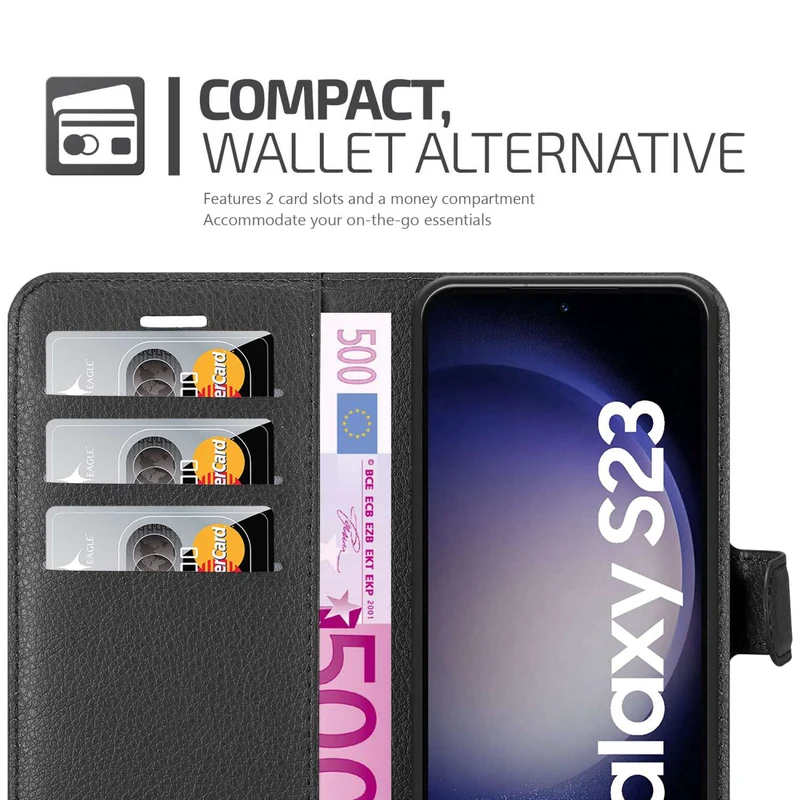 Cadorabo Hülle kompatibel mit Samsung Galaxy S23 Schutzhülle mit Magnetverschluss, Standfunktion und Kartenfach