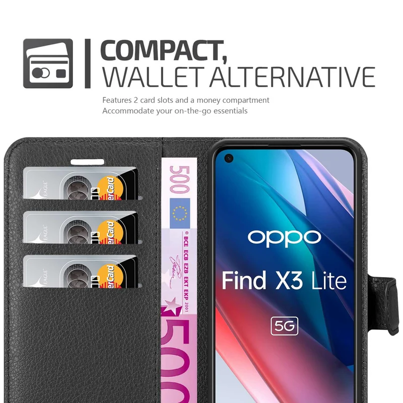 Cadorabo Hülle kompatibel mit Oppo FIND X3 LITE Schutzhülle mit Magnetverschluss, Standfunktion und Kartenfach