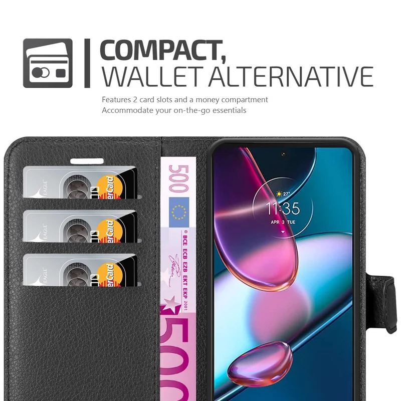 Cadorabo Hülle kompatibel mit Motorola EDGE+ Schutzhülle mit Magnetverschluss, Standfunktion und Kartenfach
