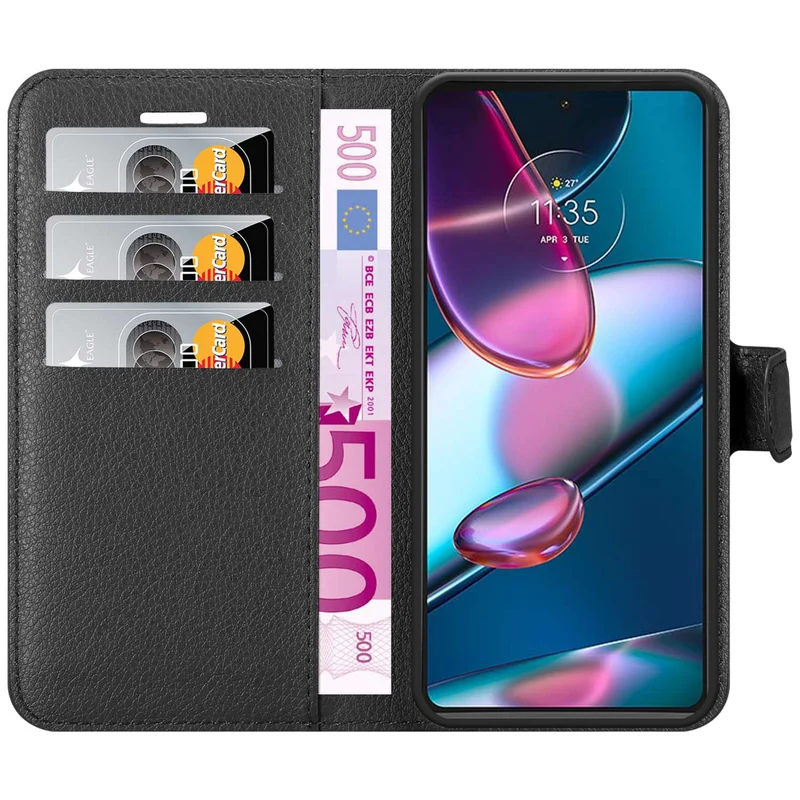 Cadorabo Hülle kompatibel mit Motorola EDGE+ Schutzhülle mit Magnetverschluss, Standfunktion und Kartenfach