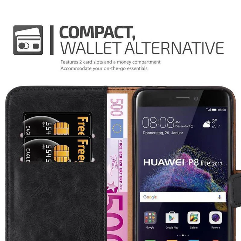Cadorabo Hülle kompatibel mit Huawei P8 LITE 2017 / P9 LITE 2017 Schutzhülle mit Magnetverschluss, Standfunktion und Kartenfach