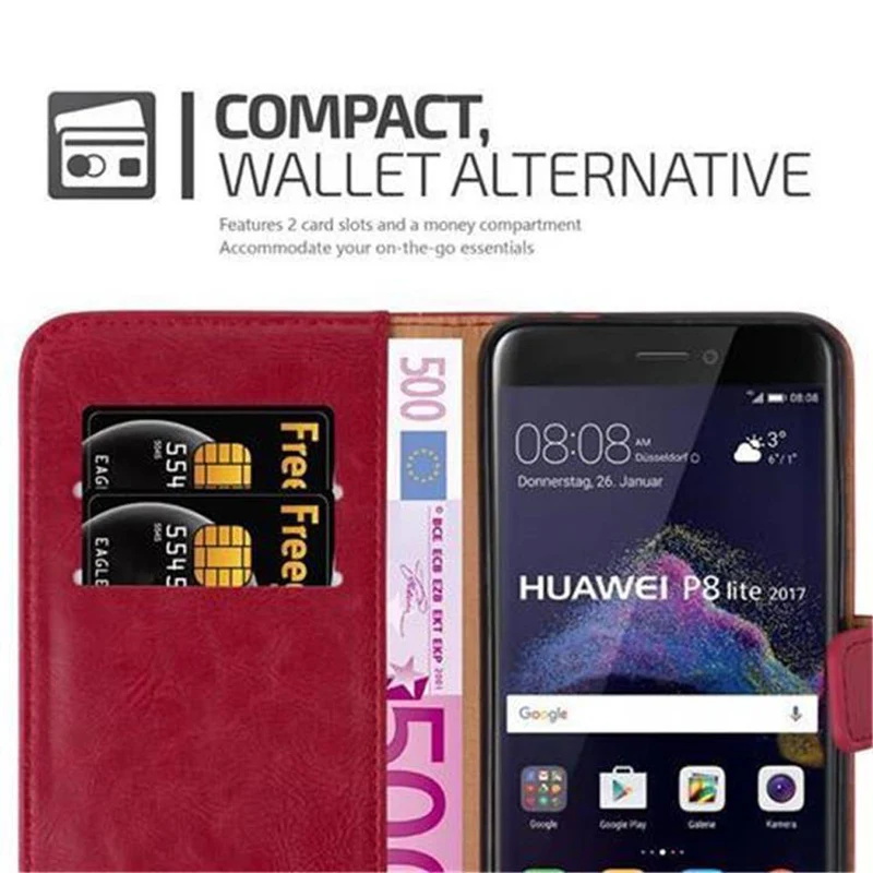 Cadorabo Hülle kompatibel mit Huawei P8 LITE 2017 / P9 LITE 2017 Schutzhülle mit Magnetverschluss, Standfunktion und Kartenfach