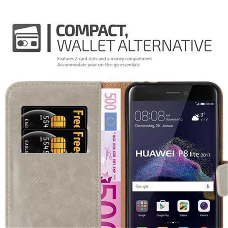 Cadorabo Hülle kompatibel mit Huawei P8 LITE 2017 / P9 LITE 2017 Schutzhülle mit Magnetverschluss, Standfunktion und Kartenfach