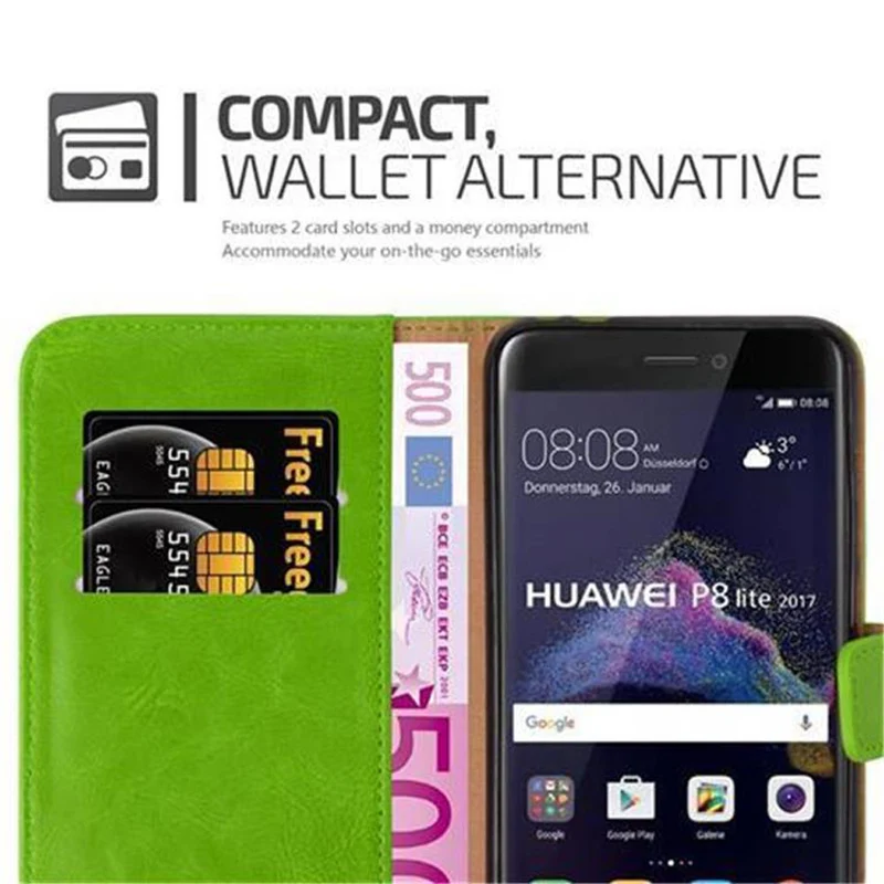 Cadorabo Hülle kompatibel mit Huawei P8 LITE 2017 / P9 LITE 2017 Schutzhülle mit Magnetverschluss, Standfunktion und Kartenfach