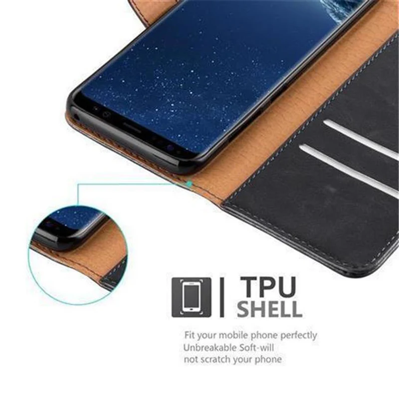 Cadorabo Hülle kompatibel mit Samsung Galaxy S8 Schutzhülle mit Magnetverschluss, Standfunktion und Kartenfach