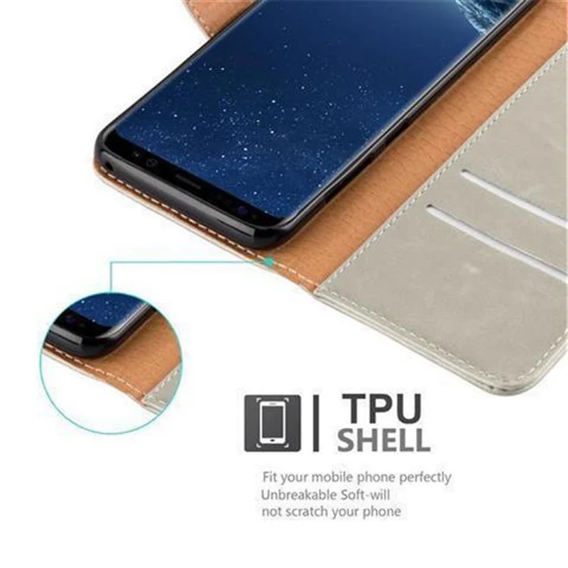 Cadorabo Hülle kompatibel mit Samsung Galaxy S8 Schutzhülle mit Magnetverschluss, Standfunktion und Kartenfach
