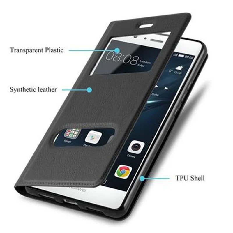 Cadorabo Hülle kompatibel mit Huawei P9 LITE 2016 / G9 LITE Schutzhülle mit Magnetverschluss, Standfunktion und 2 Sichtfenstern