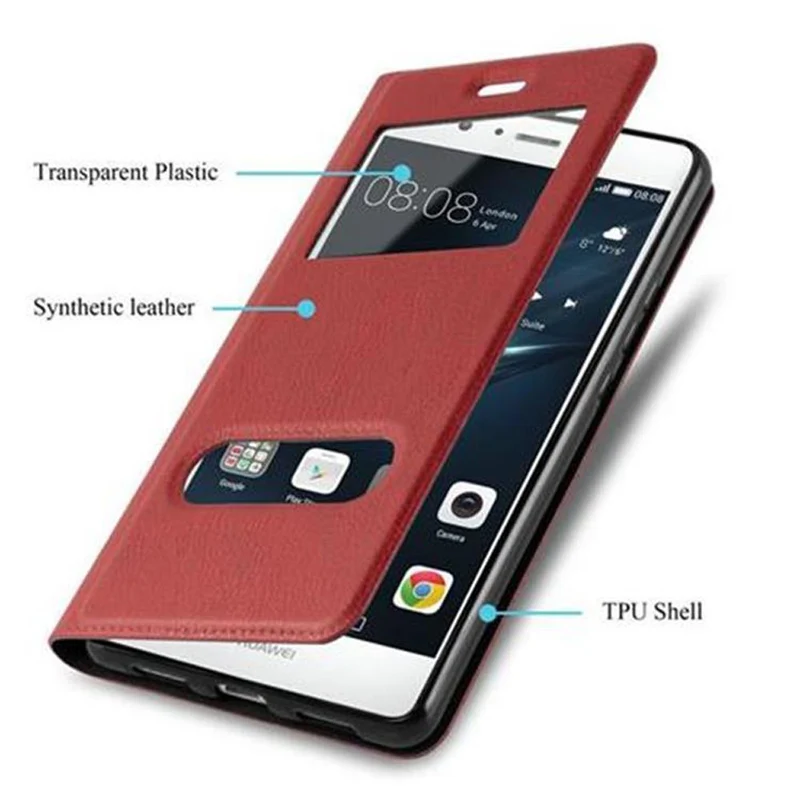 Cadorabo Hülle kompatibel mit Huawei P9 LITE 2016 / G9 LITE Schutzhülle mit Magnetverschluss, Standfunktion und 2 Sichtfenstern