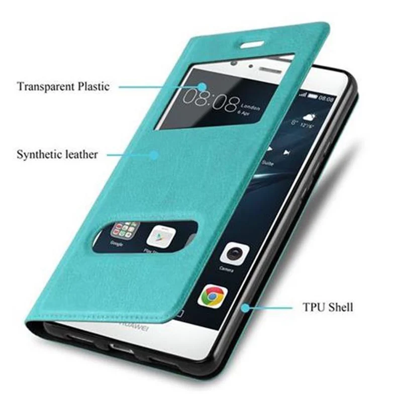 Cadorabo Hülle kompatibel mit Huawei P9 LITE 2016 / G9 LITE Schutzhülle mit Magnetverschluss, Standfunktion und 2 Sichtfenstern