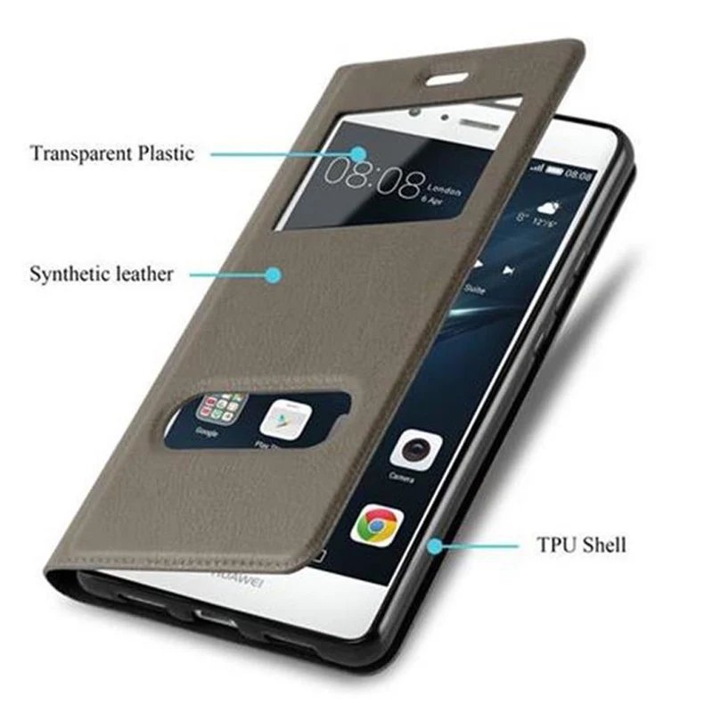 Cadorabo Hülle kompatibel mit Huawei P9 LITE 2016 / G9 LITE Schutzhülle mit Magnetverschluss, Standfunktion und 2 Sichtfenstern