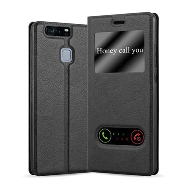 Cadorabo Hülle kompatibel mit Huawei P9 Schutzhülle mit Magnetverschluss, Standfunktion und 2 Sichtfenstern