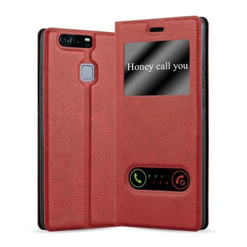 Cadorabo Hülle kompatibel mit Huawei P9 Schutzhülle mit Magnetverschluss, Standfunktion und 2 Sichtfenstern