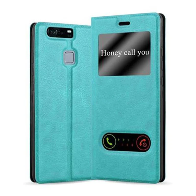Cadorabo Hülle kompatibel mit Huawei P9 Schutzhülle mit Magnetverschluss, Standfunktion und 2 Sichtfenstern