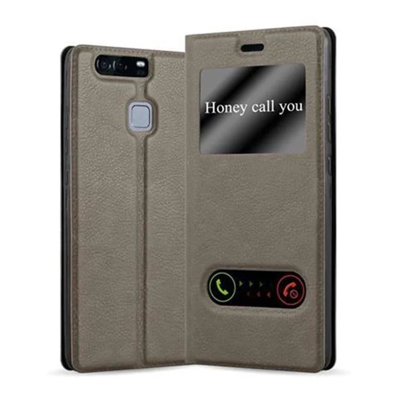 Cadorabo Hülle kompatibel mit Huawei P9 Schutzhülle mit Magnetverschluss, Standfunktion und 2 Sichtfenstern