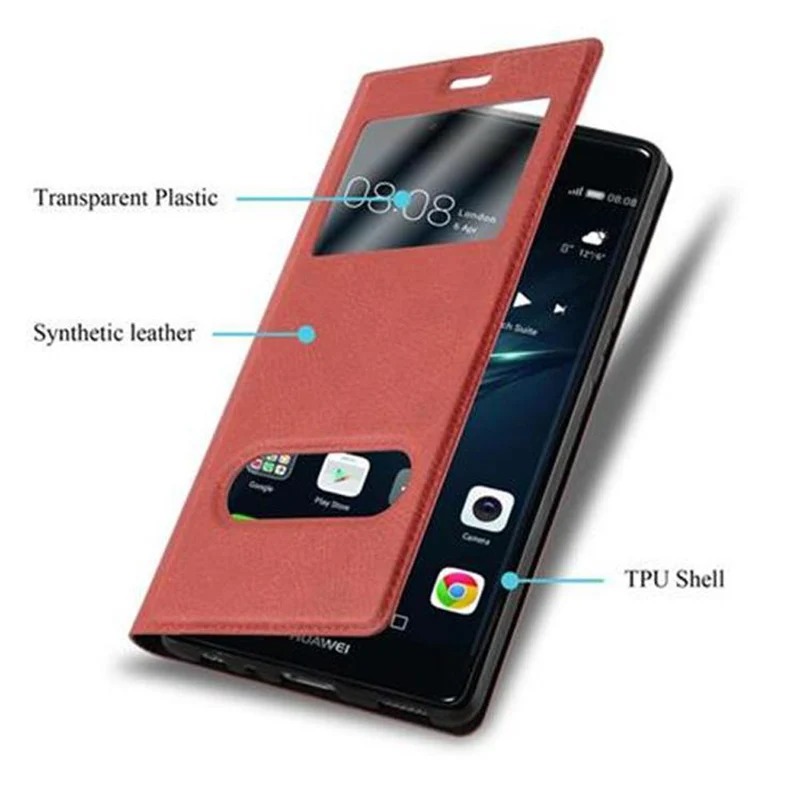 Cadorabo Hülle kompatibel mit Huawei P9 Schutzhülle mit Magnetverschluss, Standfunktion und 2 Sichtfenstern