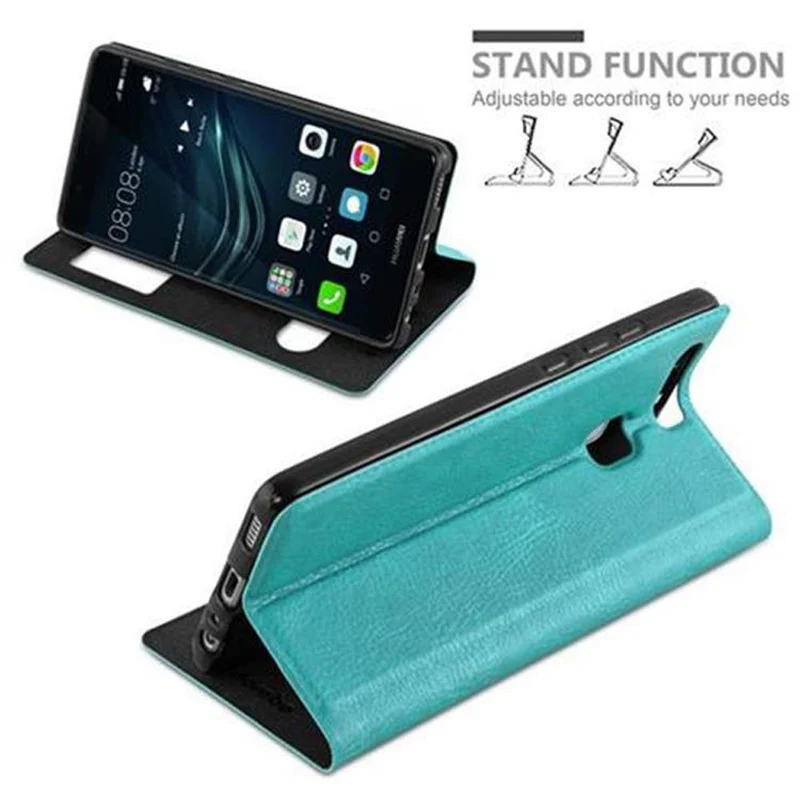 Cadorabo Hülle kompatibel mit Huawei P9 Schutzhülle mit Magnetverschluss, Standfunktion und 2 Sichtfenstern
