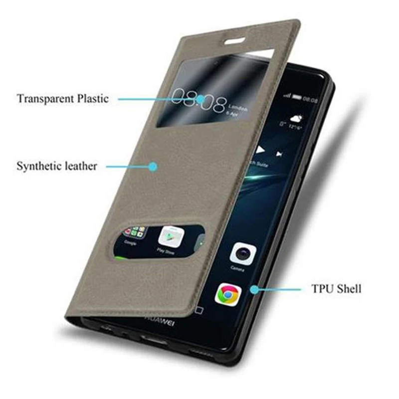 Cadorabo Hülle kompatibel mit Huawei P9 Schutzhülle mit Magnetverschluss, Standfunktion und 2 Sichtfenstern