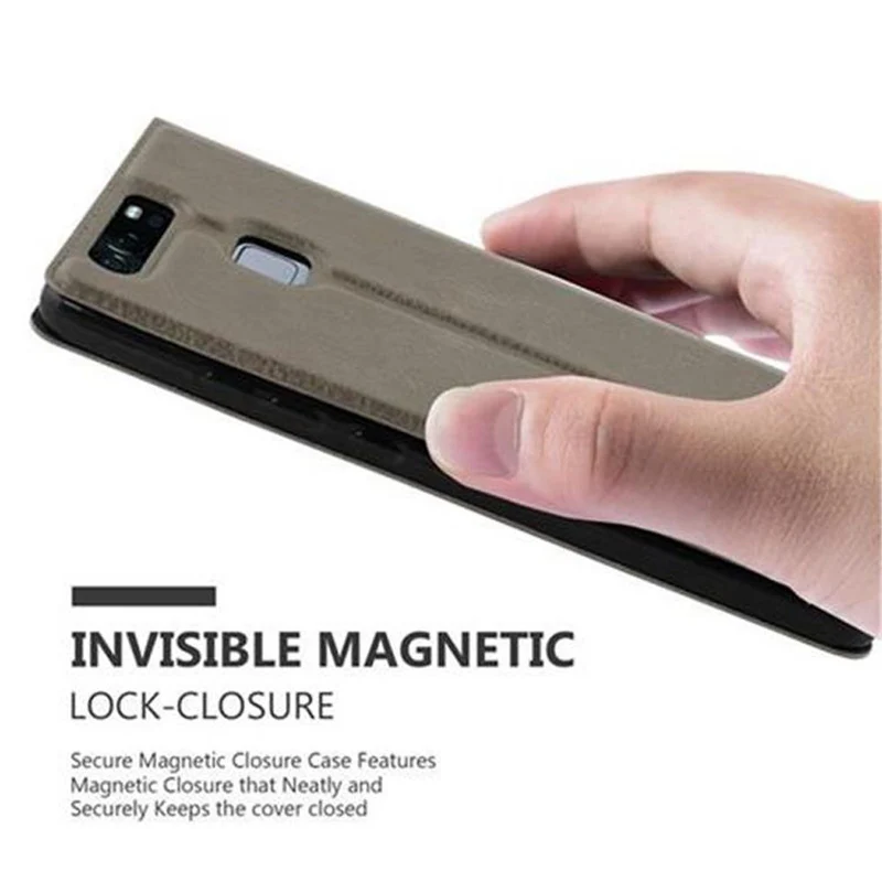 Cadorabo Hülle kompatibel mit Huawei P9 Schutzhülle mit Magnetverschluss, Standfunktion und 2 Sichtfenstern