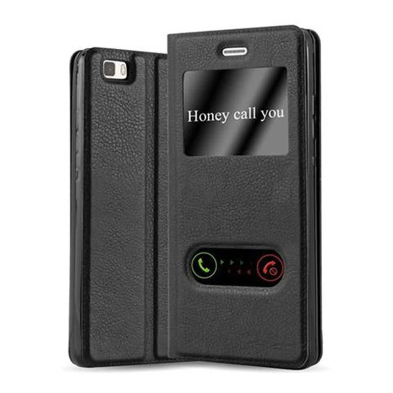Cadorabo Hülle kompatibel mit Huawei P8 LITE 2015 Schutzhülle mit Magnetverschluss, Standfunktion und 2 Sichtfenstern
