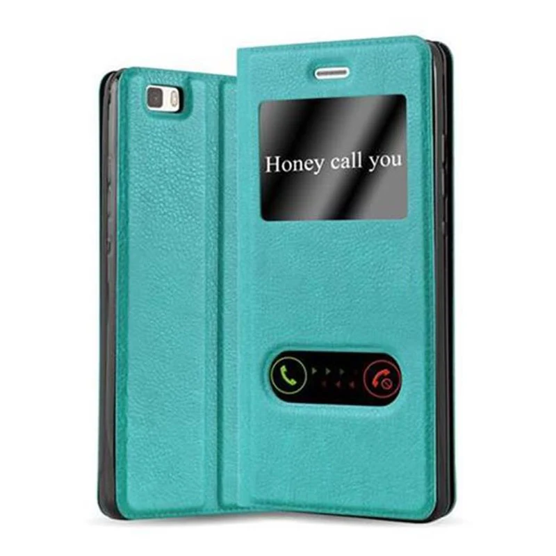 Cadorabo Hülle kompatibel mit Huawei P8 LITE 2015 Schutzhülle mit Magnetverschluss, Standfunktion und 2 Sichtfenstern