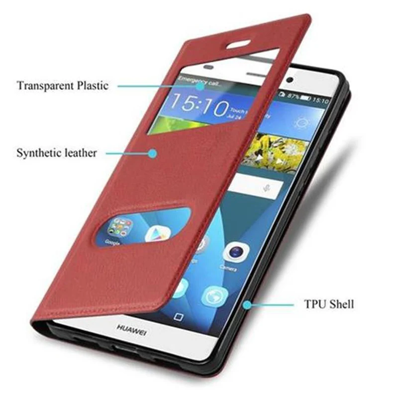Cadorabo Hülle kompatibel mit Huawei P8 LITE 2015 Schutzhülle mit Magnetverschluss, Standfunktion und 2 Sichtfenstern